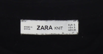 Zara Women Black Knit Shift Dress Size S Long Sleeve Pockets