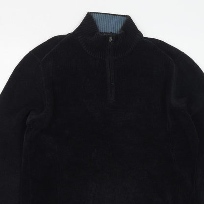 Boys of Europe Men's Black L 1/2 Zip Chunky Knit Jumper
