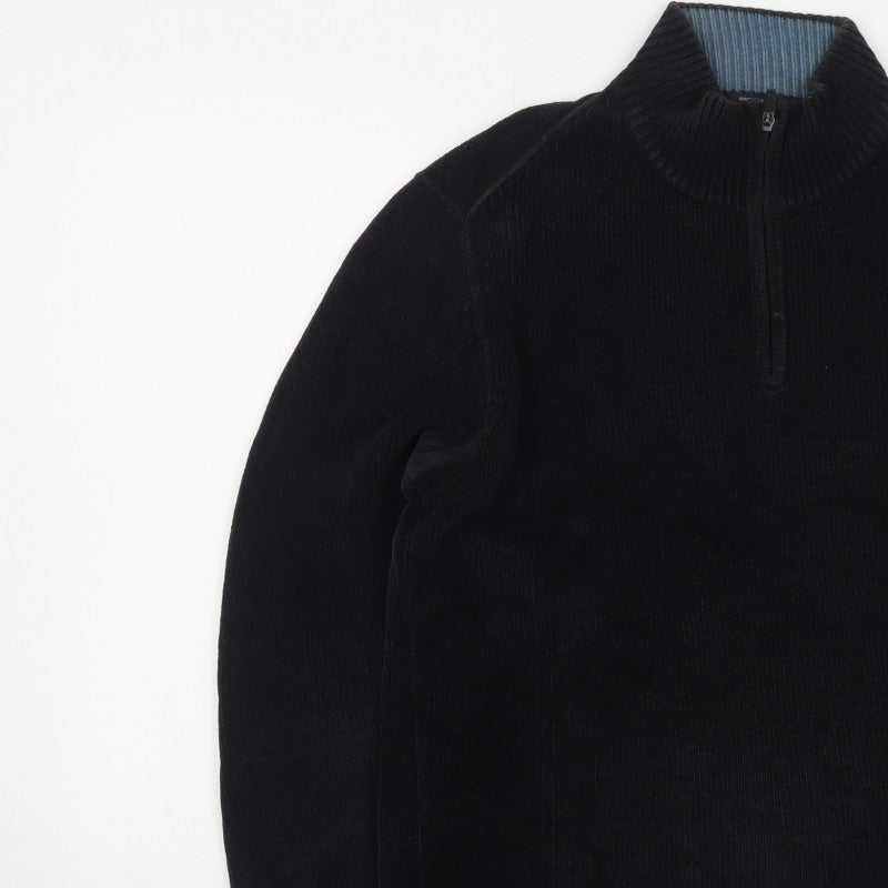 Boys of Europe Men's Black L 1/2 Zip Chunky Knit Jumper
