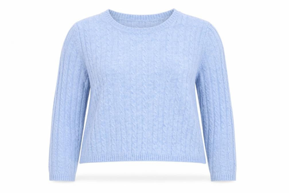 MNG Women's Blue Cable-Knit Wool Blend Crew Neck Jumper Size 16
