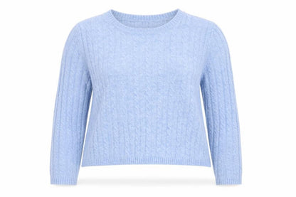 MNG Women's Blue Cable-Knit Wool Blend Crew Neck Jumper Size 16