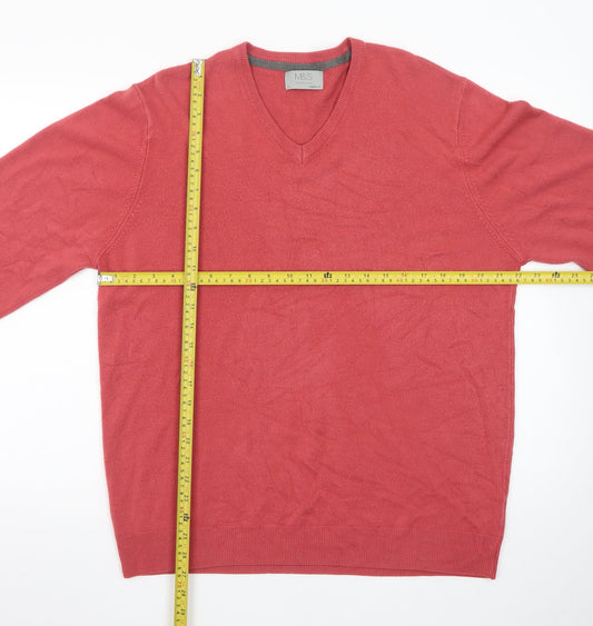 Marks and Spencer Mens Red Wool Cashmere V-Neck Jumper XL Regular Fit