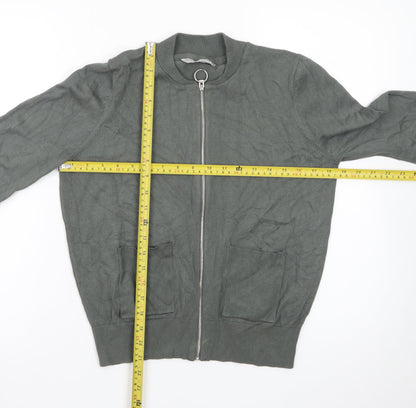 Red Herring Women Green Bomber Jacket Size 14 Cotton Blend Zip Up