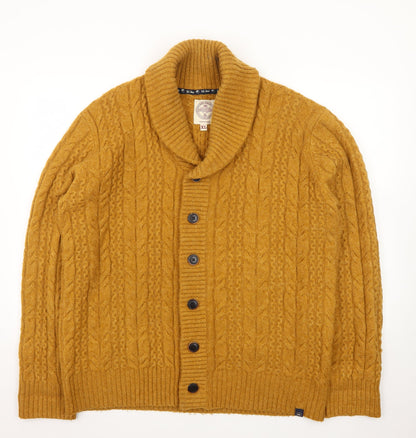 Fat Face Men's Yellow Wool Cable-Knit Cardigan XL