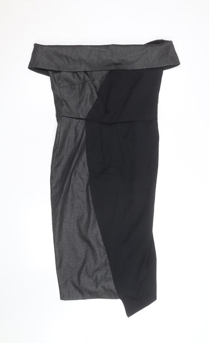 Coast Women's Black Off Shoulder Colourblock Bodycon Dress Size 12