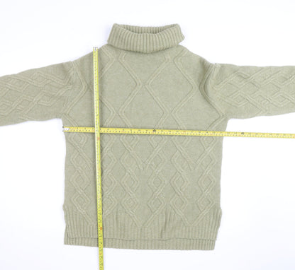 Marks and Spencer Men's Green Cable-Knit Roll Neck Jumper M