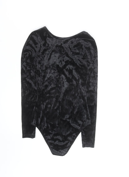 H&M Divided Womens Black Velvet Long Sleeve Bodysuit Size 8