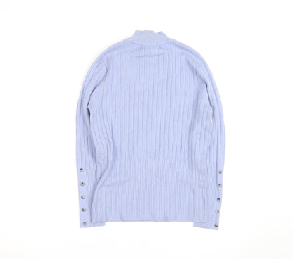 Marks and Spencer Women Blue Mock Neck Ribbed Knit Jumper Size 12