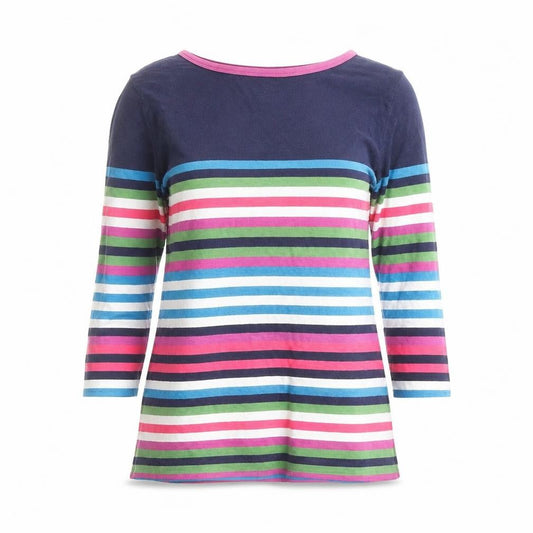 Joules Women’s Multicoloured Striped Cotton 3/4 Sleeve Jersey Top Size 12