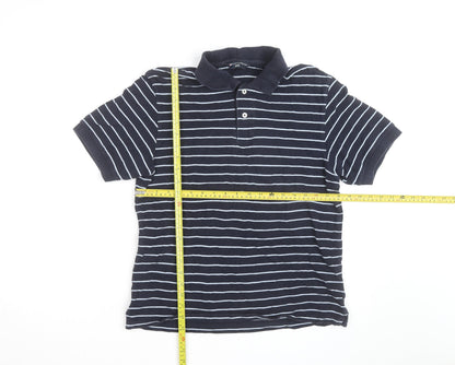 Marks and Spencer Men’s Blue Striped Cotton Polo Shirt Size Small