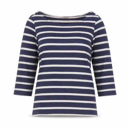 Jigsaw Women’s Blue Striped Boat Neck 3/4 Sleeve Cotton T-Shirt L