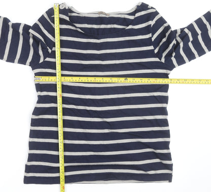 Jigsaw Women’s Blue Striped Boat Neck 3/4 Sleeve Cotton T-Shirt L