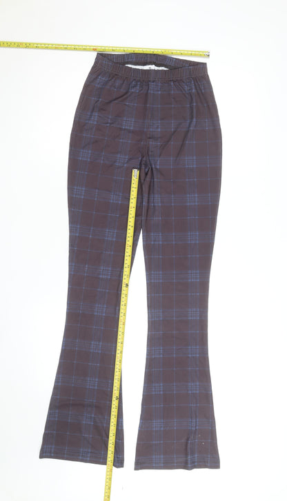 Collusion Women's Grey Check Flared Track Pants Size 8