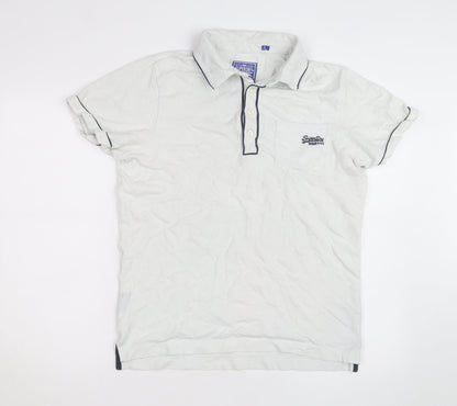 Superdry Men's White Regular Fit Polo Shirt Size L