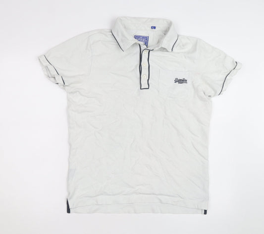Superdry Men's White Regular Fit Polo Shirt Size L