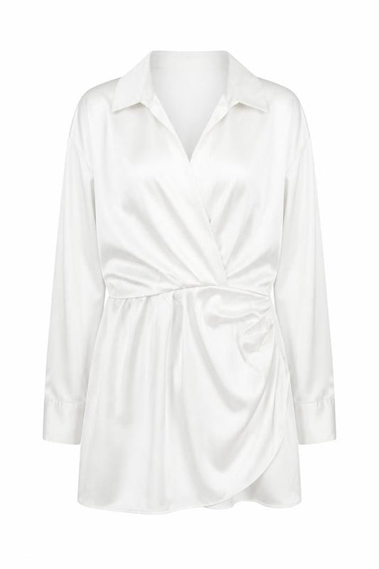 Zara Women White Satin Wrap Blouse Long Sleeve L