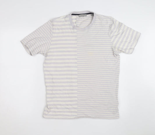 Ted Baker Women Grey Striped Cotton Crew Neck T-Shirt Size L