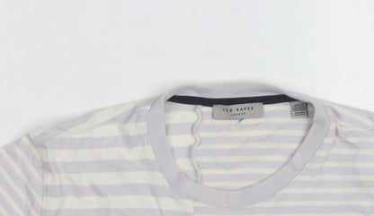 Ted Baker Women Grey Striped Cotton Crew Neck T-Shirt Size L
