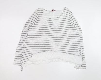 Phase Eight Women's White Grey Striped Long Sleeve Cotton Modal Top Size 16
