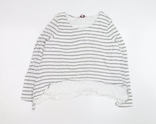 Phase Eight Women's White Grey Striped Long Sleeve Cotton Modal Top Size 16