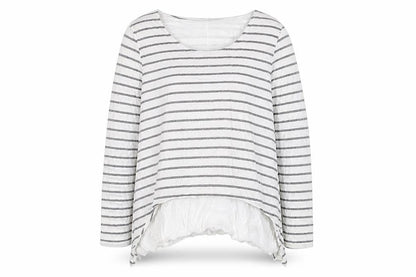Phase Eight Women's White Grey Striped Long Sleeve Cotton Modal Top Size 16