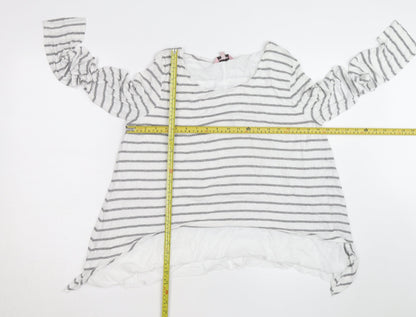 Phase Eight Women's White Grey Striped Long Sleeve Cotton Modal Top Size 16