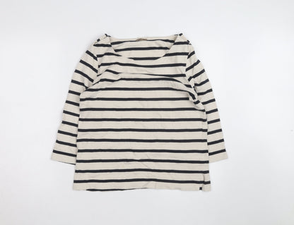 Jigsaw Women's Beige Navy Stripe 3/4 Sleeve Cotton Boat Neck T-Shirt L