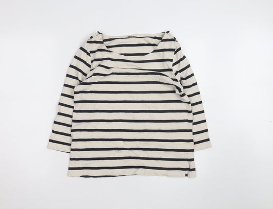 Jigsaw Women's Beige Navy Stripe 3/4 Sleeve Cotton Boat Neck T-Shirt L