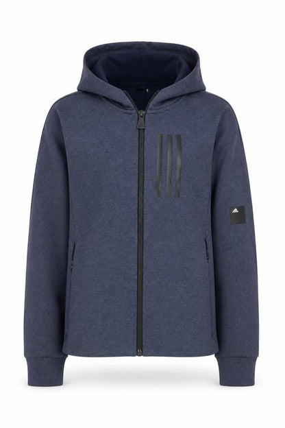 Front view of Adidas girls’ blue full zip hoodie -, size 11-12, years hooded sweatshirt