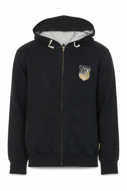 Armani Jeans Men's Black Full Zip Hoodie L Embroidered Logo Design