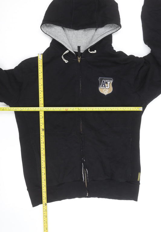 Armani Jeans Men's Black Full Zip Hoodie L Embroidered Logo Design