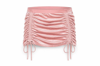 H&M Divided Women’s Pink Velvet Mini Skirt Size L Ruched Drawstring
