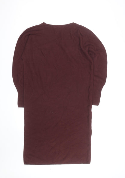 Uniqlo Women Brown Wool V-Neck Long Sleeve Knee Length Sweater Dress XS