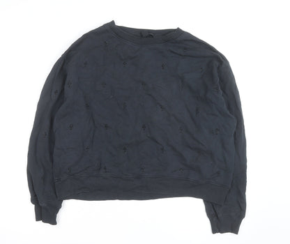 AllSaints Women Black Beaded Crew Neck Pullover Sweatshirt Medium