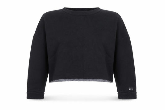 Jack Wills Womens Black UK 10 Cropped Pullover Sweatshirt