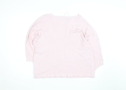 Marks and Spencer Women Pink XL Ribbed V-Neck Pullover Jumper