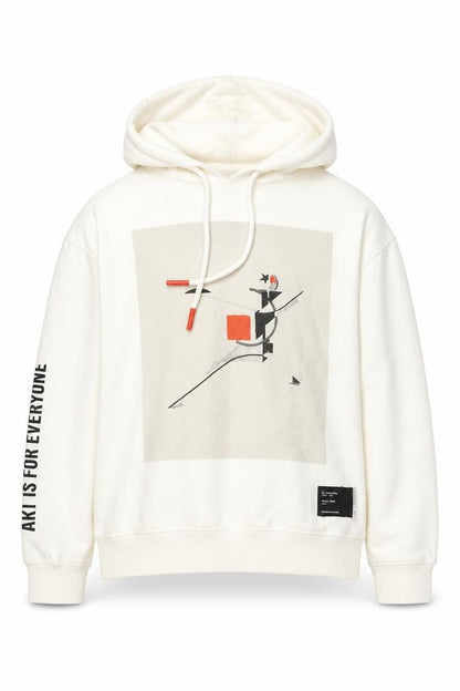 Pull&Bear Men's White Graphic Art Hoodie Size L Pullover Fleece