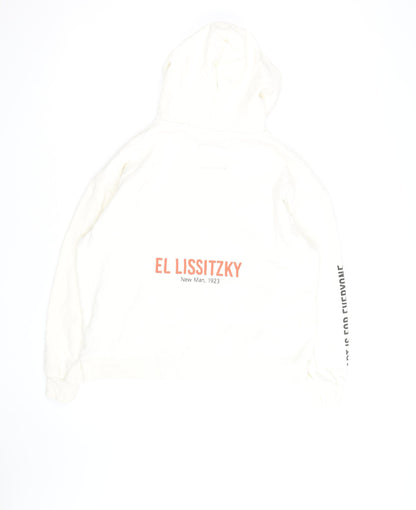 Pull&Bear Men's White Graphic Art Hoodie Size L Pullover Fleece