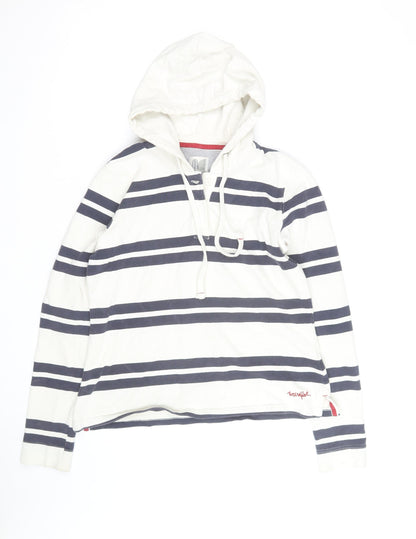 White Stuff Womens White Navy Striped Hoodie Size 14 Cotton Pullover
