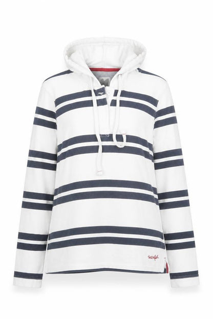 White Stuff Womens White Navy Striped Hoodie Size 14 Cotton Pullover