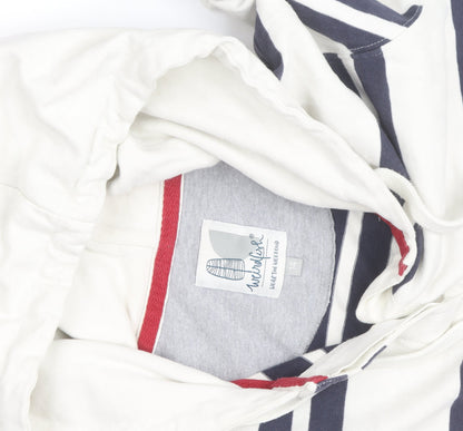 White Stuff Womens White Navy Striped Hoodie Size 14 Cotton Pullover