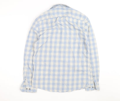 Marks and Spencer Men's Blue Check Linen Cotton Regular Fit Shirt S