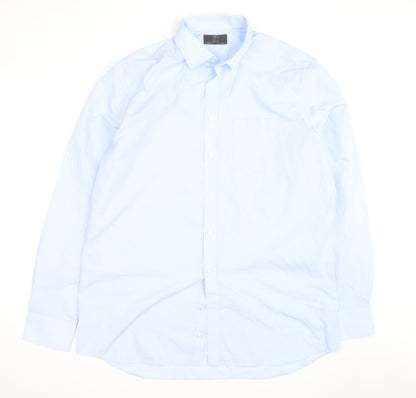Marks and Spencer Men's Light Blue Regular Fit Long Sleeve Button-Up Shirt 17L