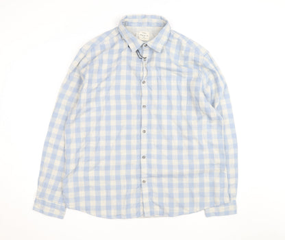 Marks and Spencer Men's Blue Check Regular Fit 2XL Long Sleeve Shirt