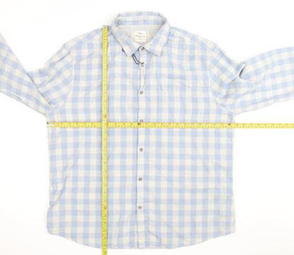 Marks and Spencer Men's Blue Check Regular Fit 2XL Long Sleeve Shirt