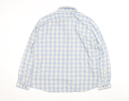 Marks and Spencer Men's Blue Check Regular Fit 2XL Long Sleeve Shirt