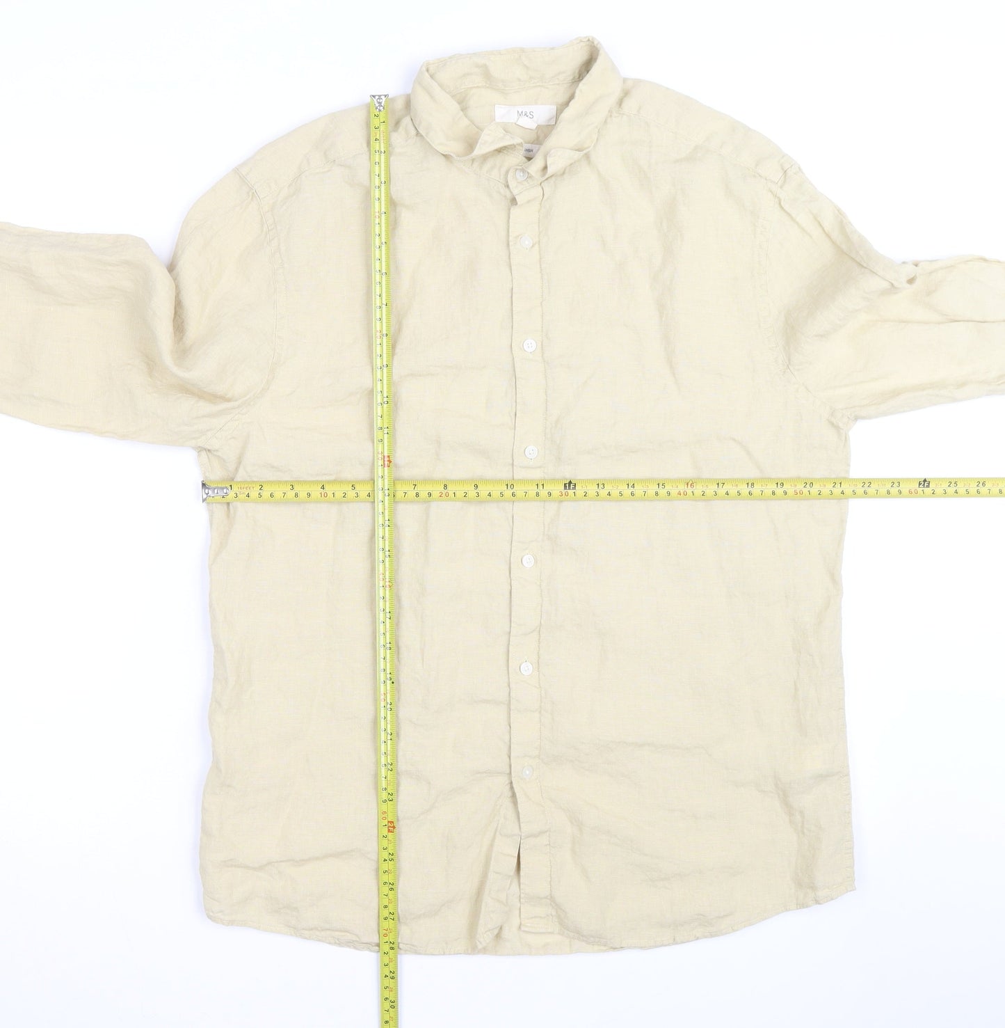 Marks and Spencer Men’s Beige Pure Linen Long Sleeve Shirt L
