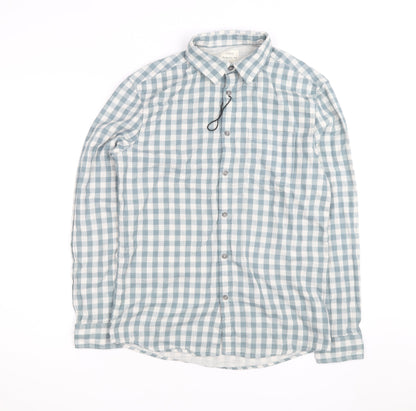 Marks and Spencer Men's Blue Check Regular Fit Long Sleeve Cotton Shirt Size S