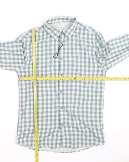 Marks and Spencer Men's Blue Check Regular Fit Long Sleeve Cotton Shirt Size S