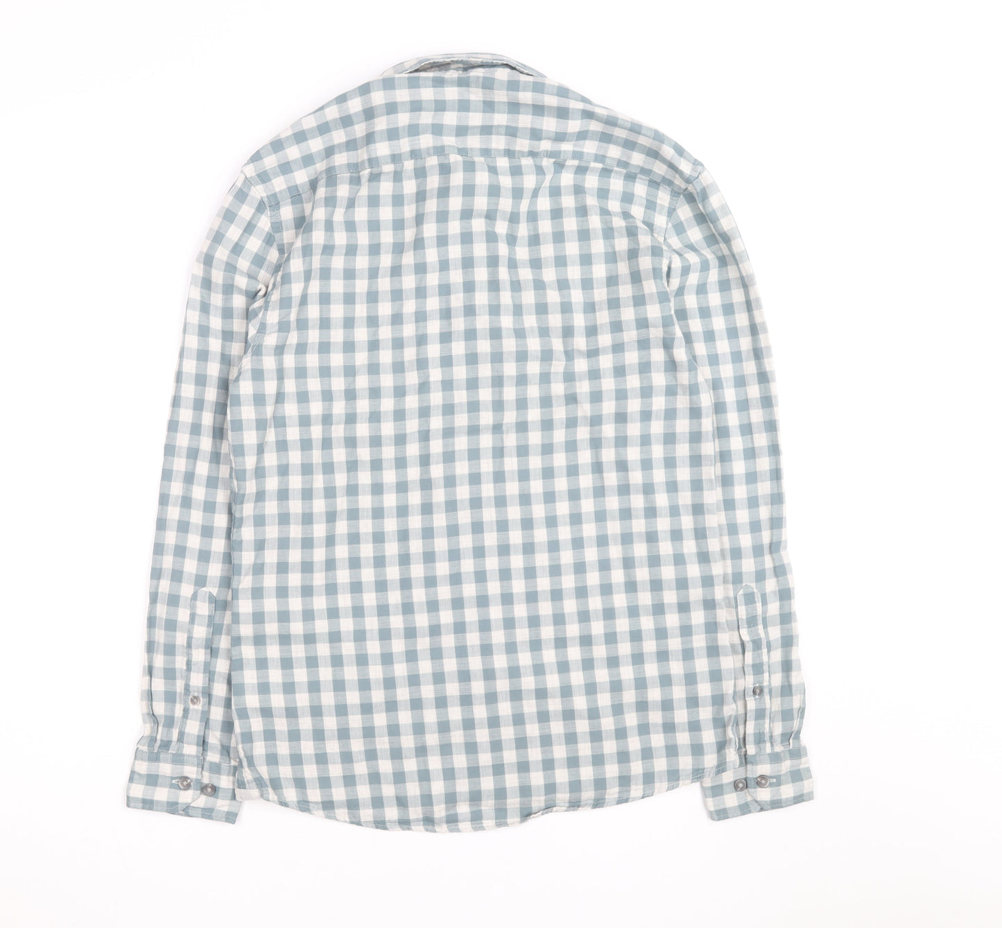 Marks and Spencer Men's Blue Check Regular Fit Long Sleeve Cotton Shirt Size S